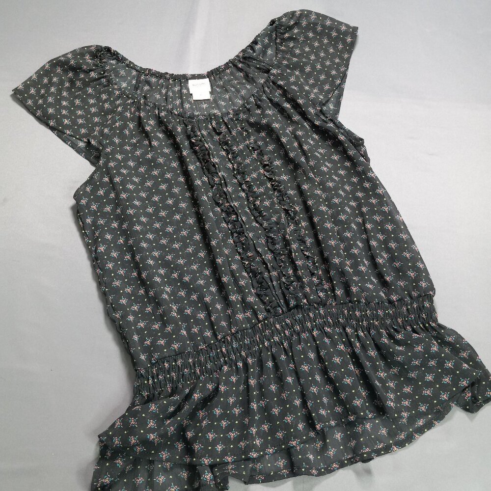 Mossimo Supply Co Black Sheer Boho Blouse Floral Geometric Print Size XL